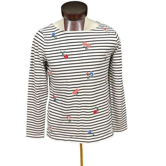 Talbots Tops - Talbots Embroidered Flowers Black White Striped Top Long Sleeve Size M